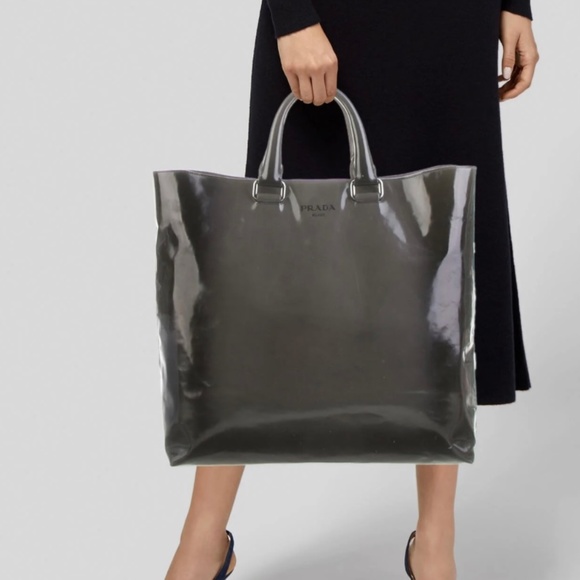 PRADA Handbags - PRADA Spazzolato Sfumato grey to black  patent leather tote